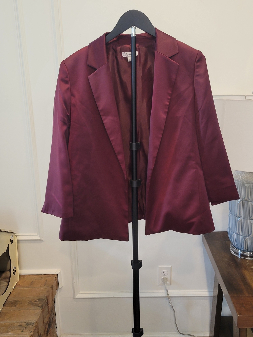 Bar III Satin Burgundy Open Blazer